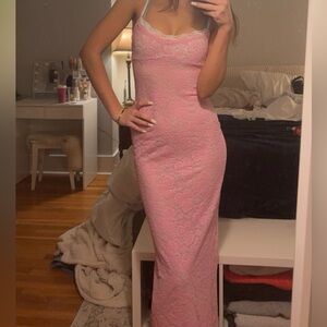 Beginning boutique lace white and pink prom dress